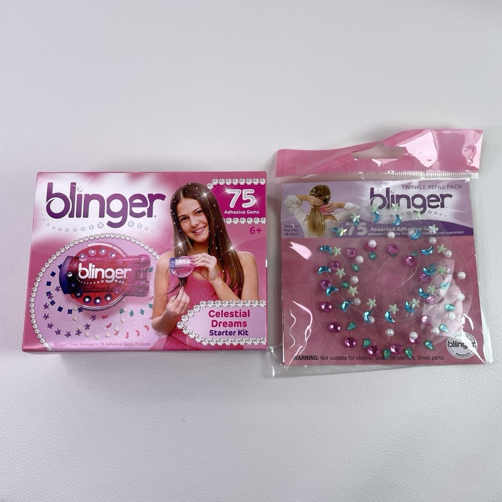 Blinger Celestial Dreams Starter Kit Styling Tool + Twinkle Refill LOT Gems Hair